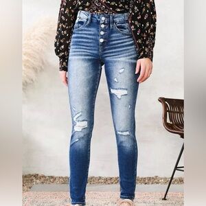 Kancan Signature High-Waisted Distressed Blue Jeans